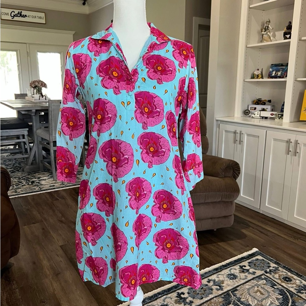 Victoria Dunn Floral Tunic Dress with Pink Flowers